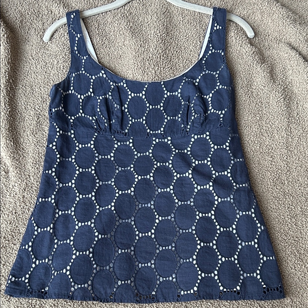 LOFT Navy and White Circle Pattern Tank Top